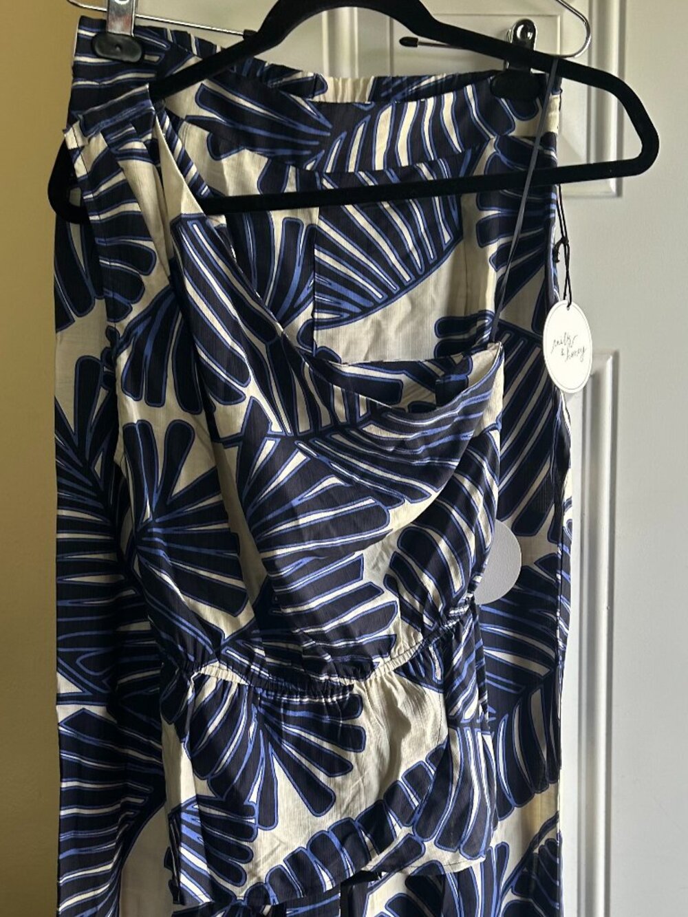 MILK & HONEY Boutique 2-Piece Set - Midnight Palm One-Shoulder & Wide Leg